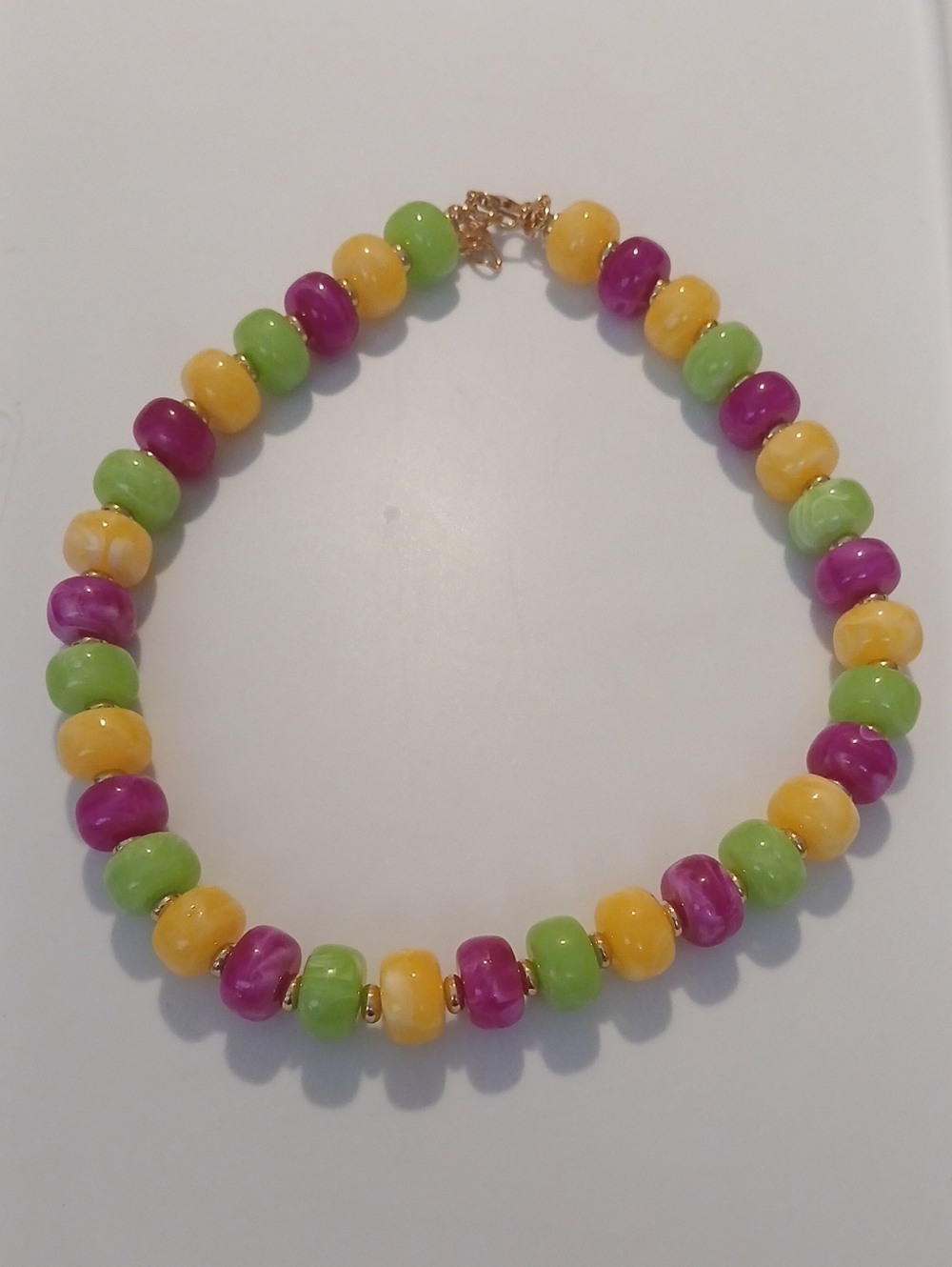 Fashion Jewelry Yellow, Green & Purple Beaded Necklace with Gold Accents